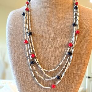 Vintage Metal and Bead Necklaces In Red, White, and Blue